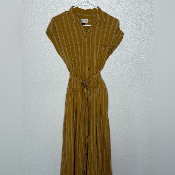 Universal Thread Dresses & Skirts - Universal Thread Mustard Striped Dress with Belt at Waist XS